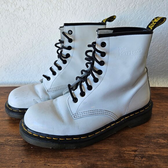 Dr. Martens Shoes - Dr. Martens 1460 Leather Combat Boots Women Size 9 White Eyelet Lace Up Used